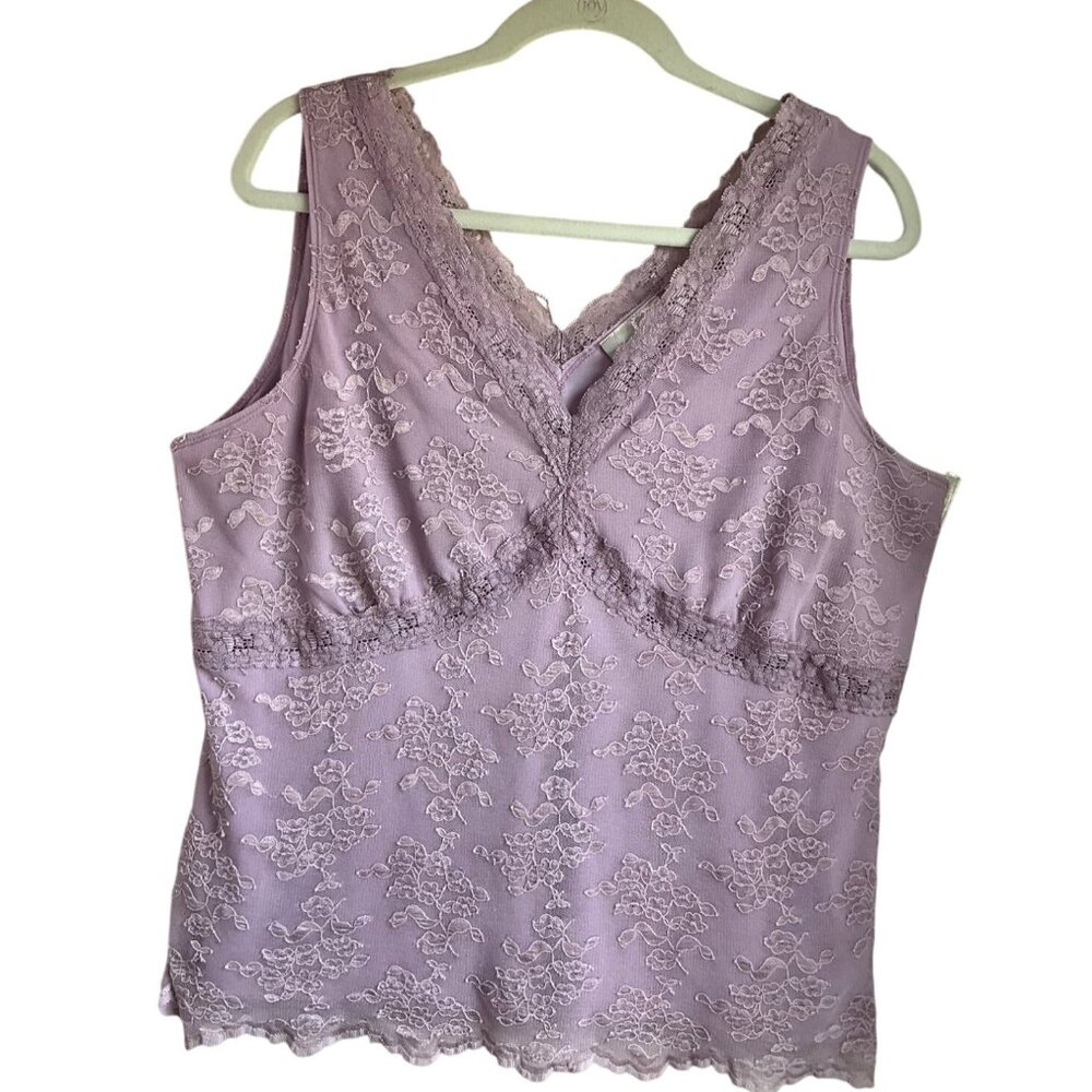 VTG Worthington 1X Lavender Lace Sleeveless Babydoll Tank Top Y2K Whimsical Fair